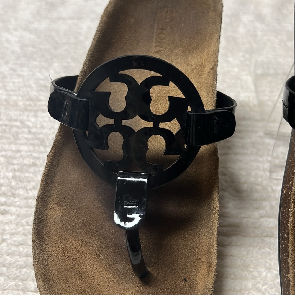 TORY BURCH MILLER CLOUD SANDAL BLACK/NATURAL - SIZE 7.1/5 US good condition . - Picture 2 of 7